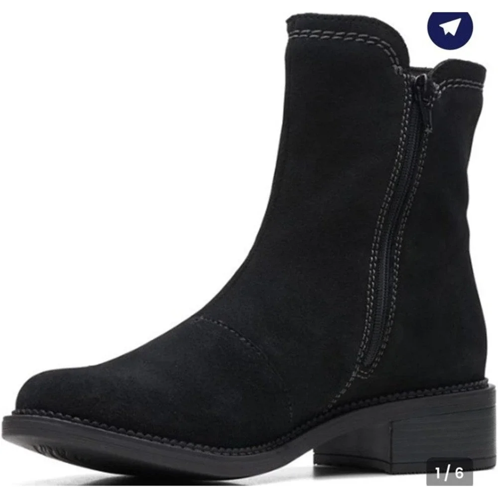 Clarks Womens Black Suede Maye Chelsea Boots sz 6 Outdoor Casual Comfort Winter‎